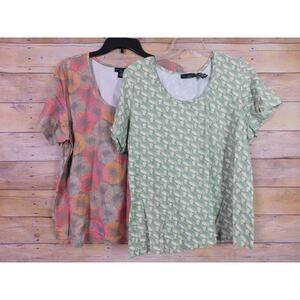 Apostrophe Shirts 16W/18W Lot of 2 Green Orange Red Burst Geometric Casual